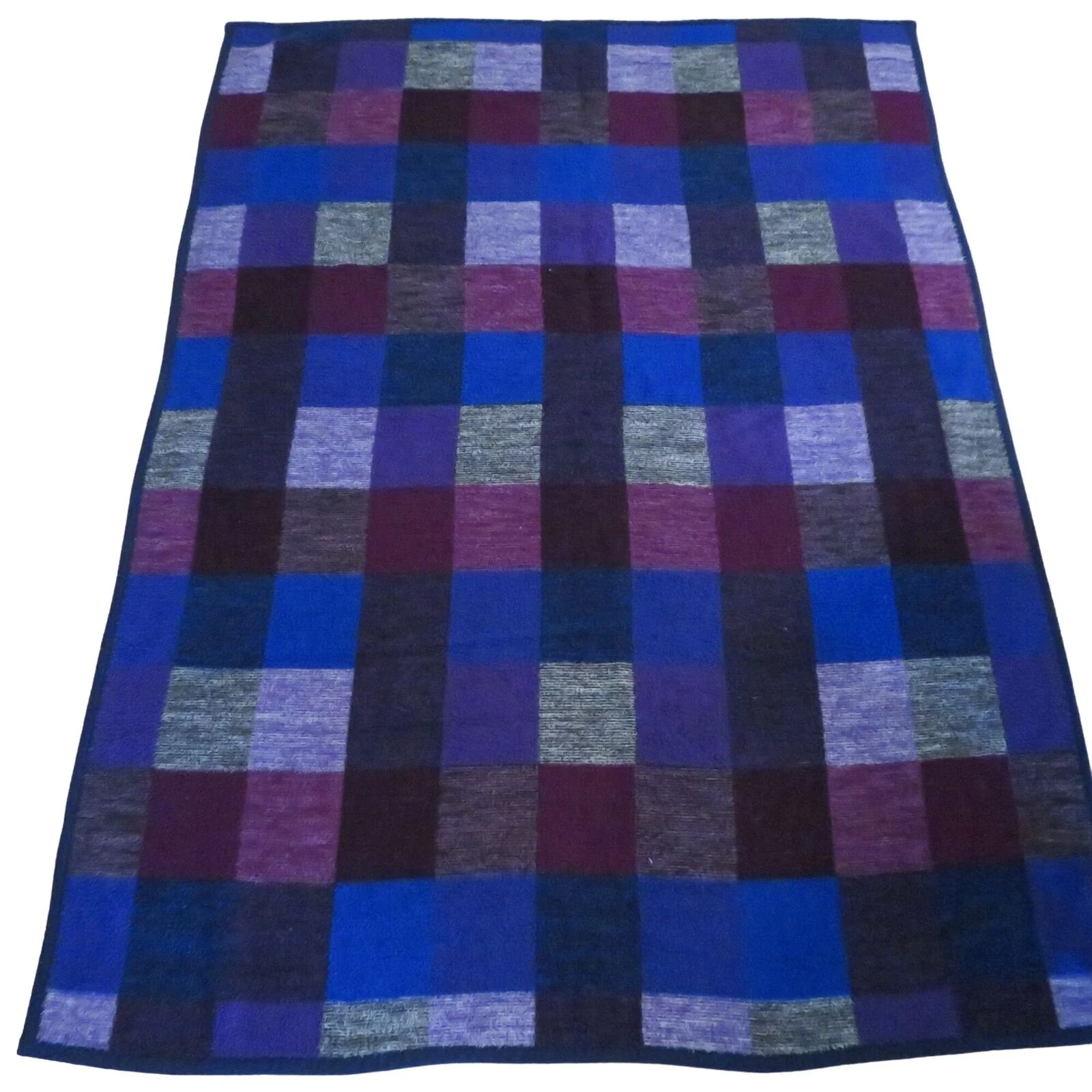 Vintage Throw Blanket Blue Purple Check Reversible Made In Usa by Biederlack - Image 6
