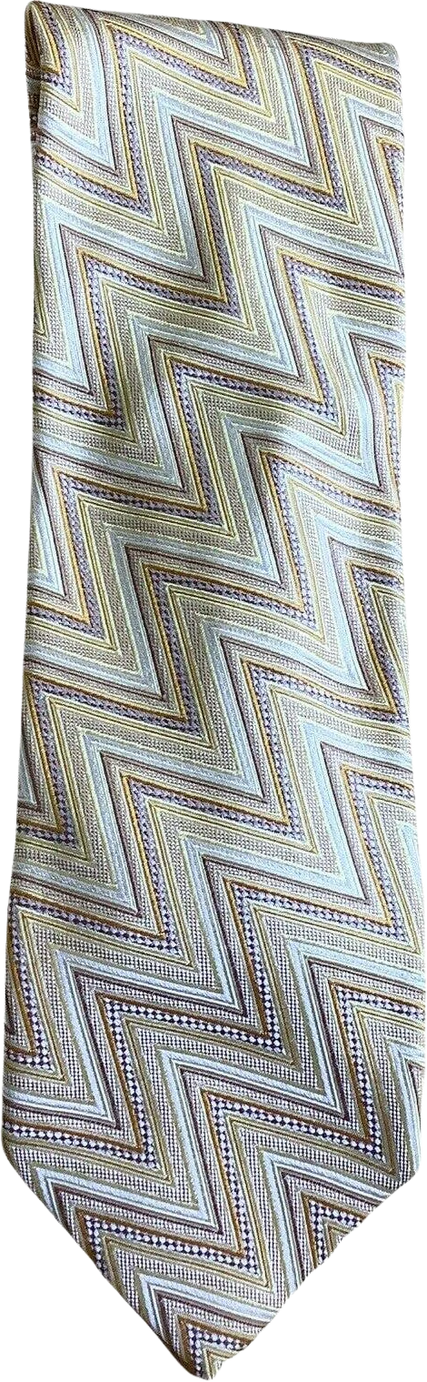 Vintage Tie 80s Silk Yellow Gold Earth Tones Classic Chevron Stripe 60" by Missoni