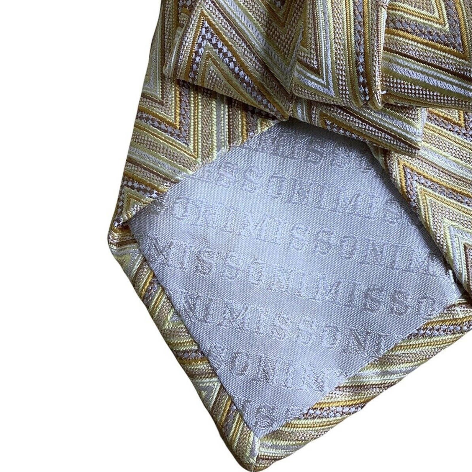 Vintage Tie 80s Silk Yellow Gold Earth Tones Classic Chevron Stripe 60" by Missoni - Image 6