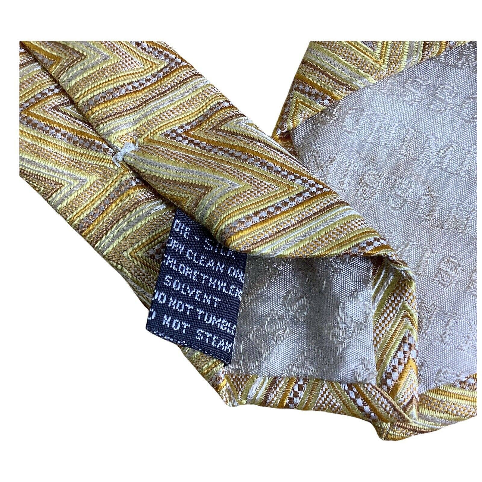Vintage Tie 80s Silk Yellow Gold Earth Tones Classic Chevron Stripe 60" by Missoni - Image 8