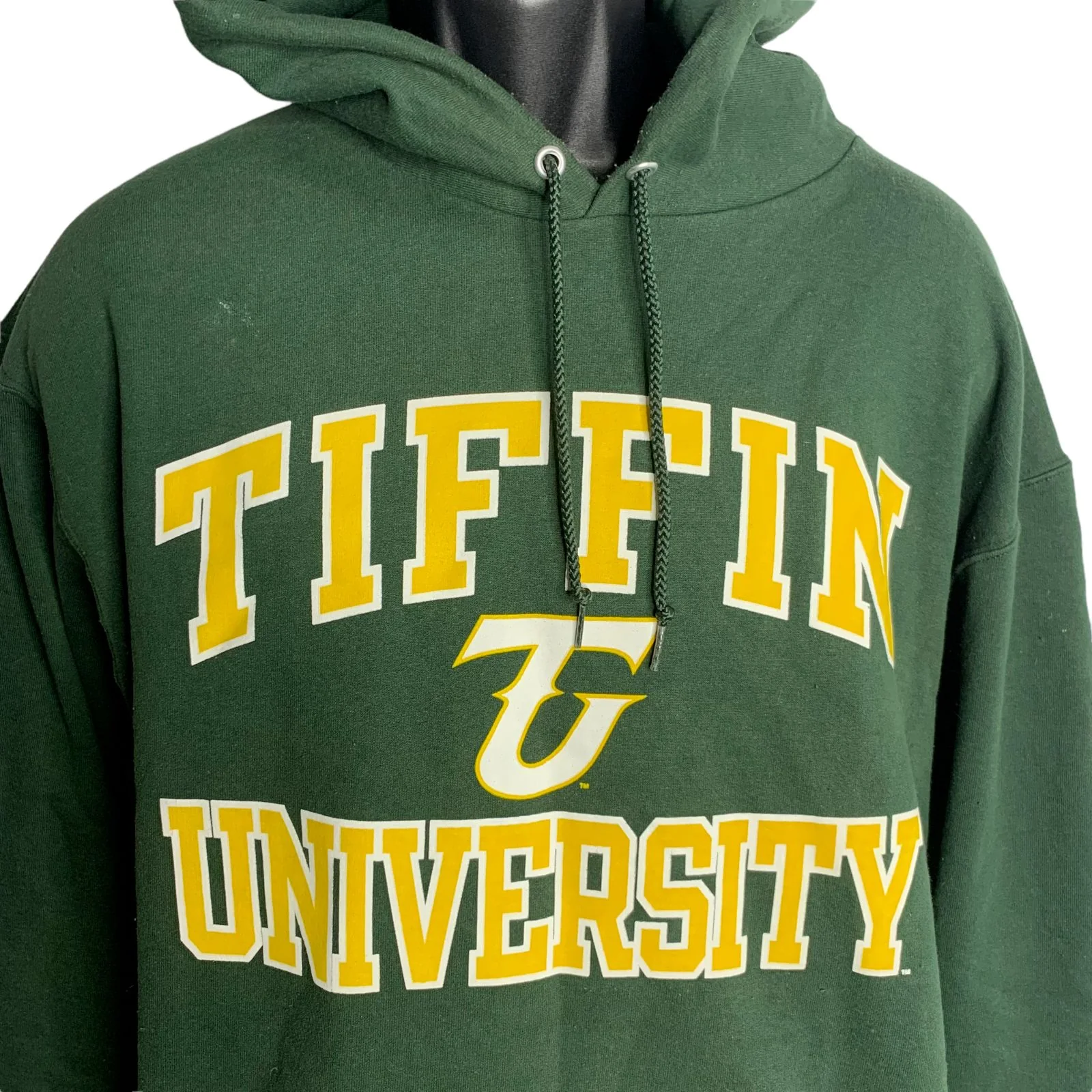 Vintage Tiffin University Hoodie Xl Green Sweatshirt Kangaroo Pocket by Champion - Image 3