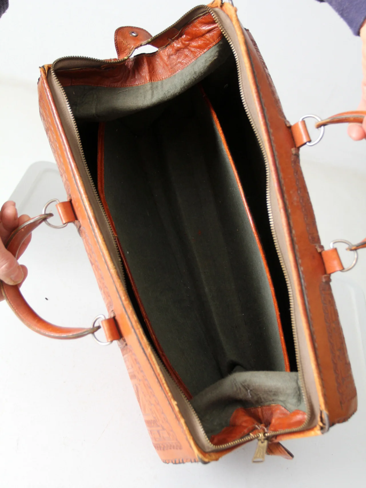 Vintage Tooled Leather Satchel Bag - Image 8