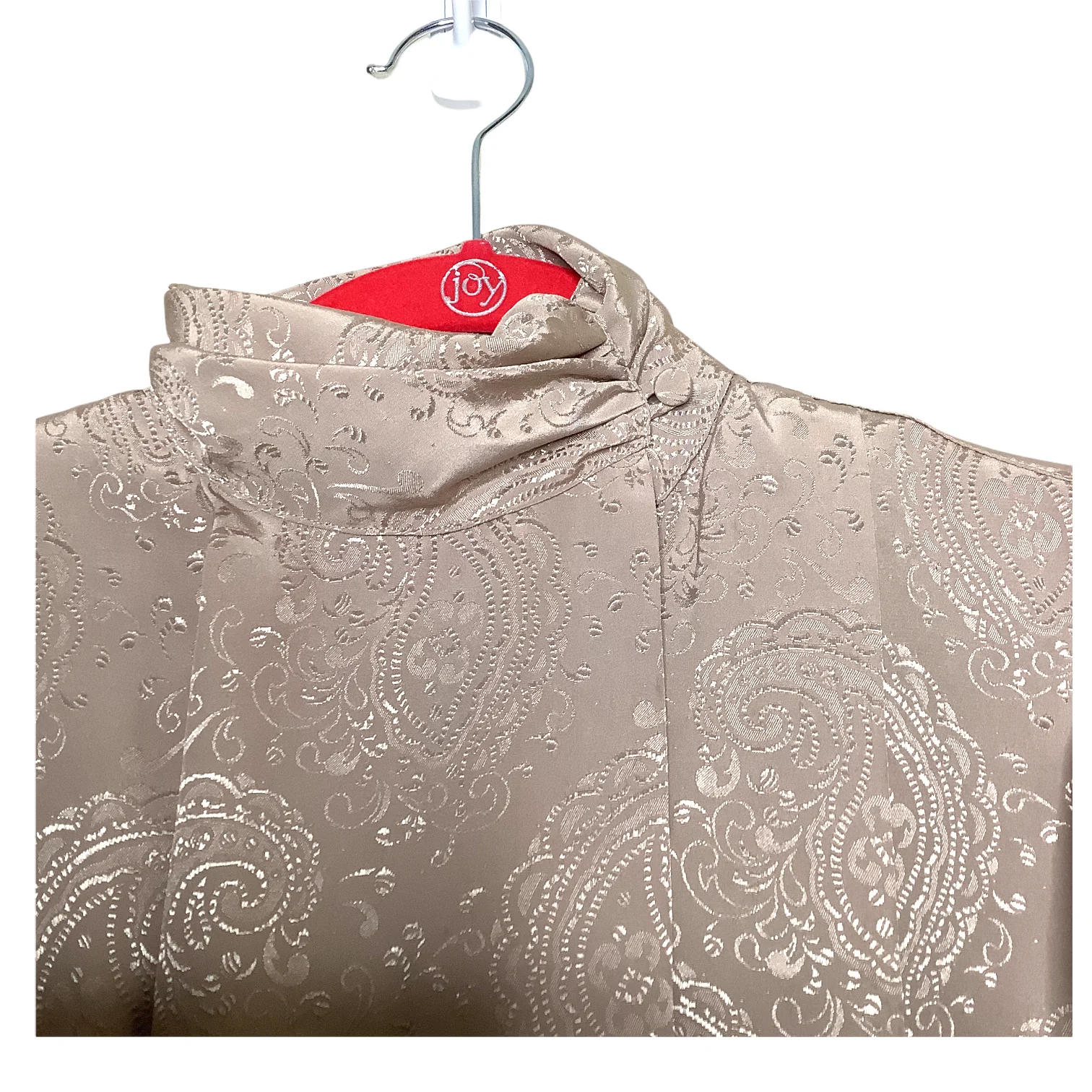 Vintage Top 70s 80s Paisley Sheen Pleated High Neck Long Sleeve Secretary Disco - Image 3