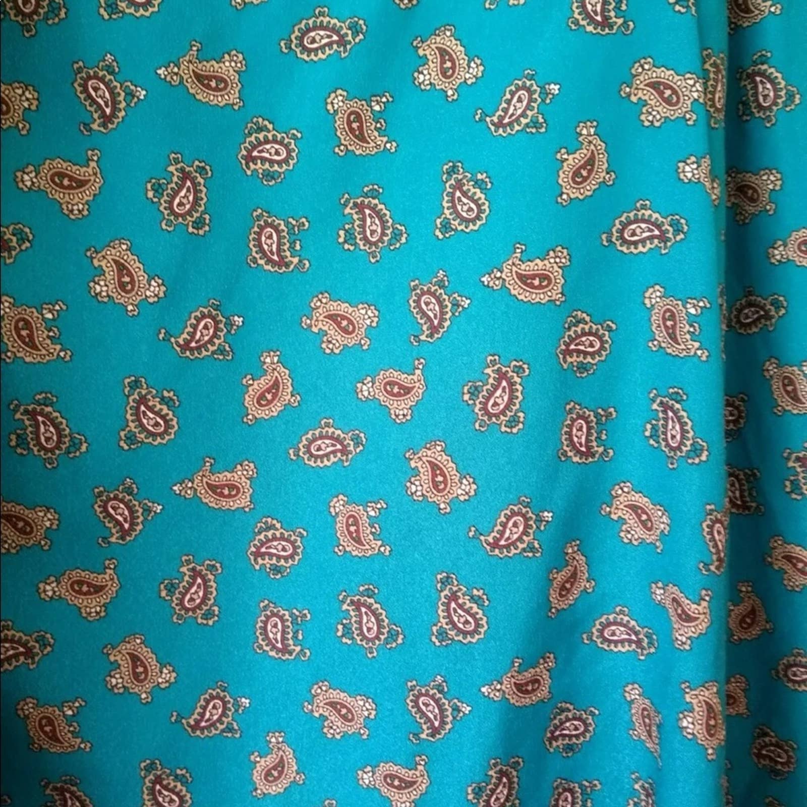 Vintage Top 70s 80s Secretary Disco Teal Button Up Long Sleeve Paisley Pleated - Image 4