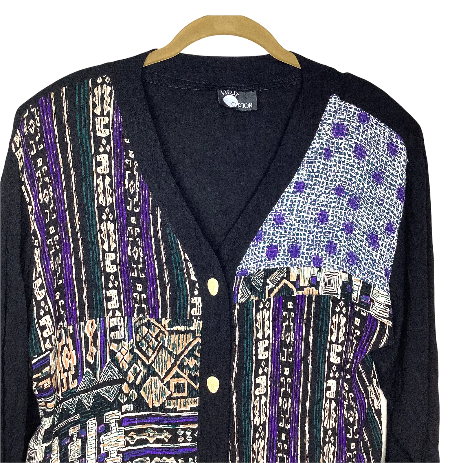Vintage Top 80s 90s Mixed Patchwork Print Art To Wear Novelty Buttons Lagenlook - Image 6