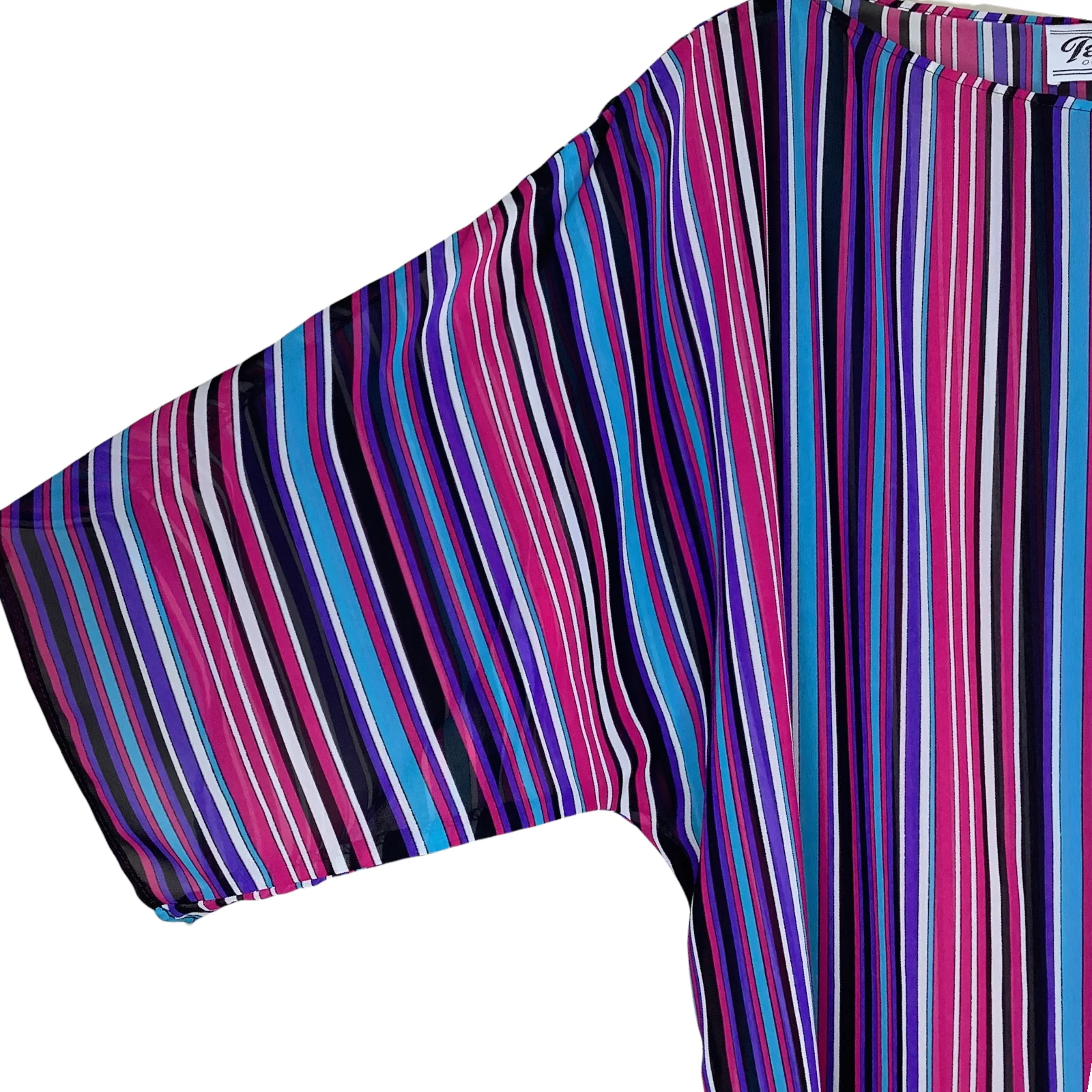 Vintage Top 80s Rainbow Stripe Side Tie Dolman Sleeve Semi Sheer Lightweight Usa - Image 5