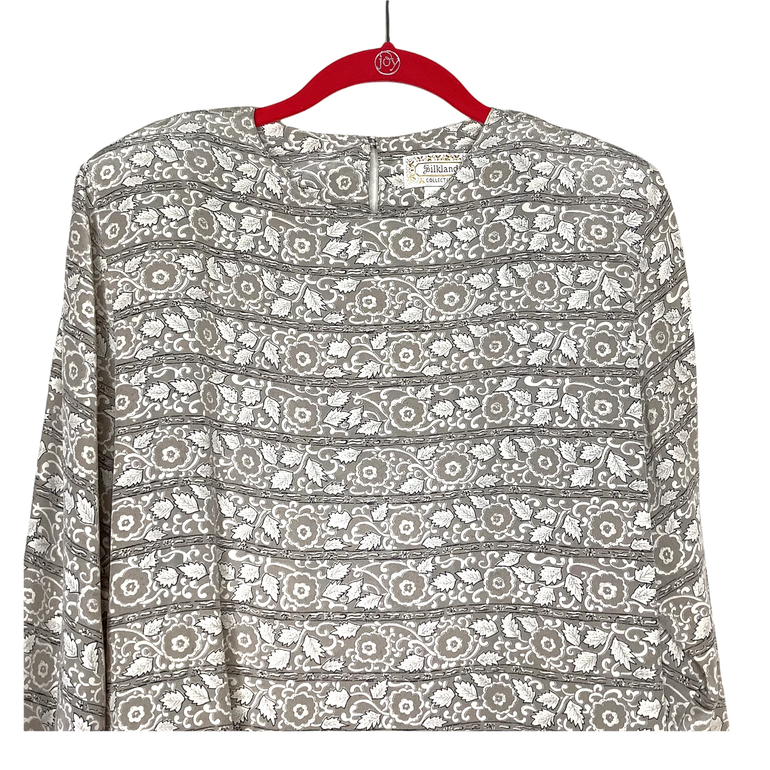 Vintage Top 80s Silk Secretary Floral Stripe Long Sleeve Shoulder Pads Side Vent - Image 5