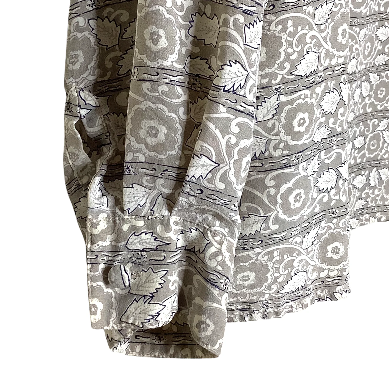 Vintage Top 80s Silk Secretary Floral Stripe Long Sleeve Shoulder Pads Side Vent - Image 7