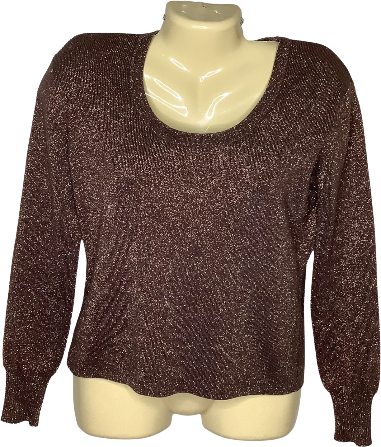 Vintage Top 90s 00s Medium Bronze Silk Metallic Knit Sparkle Long Sleeve Glam M by Joseph A