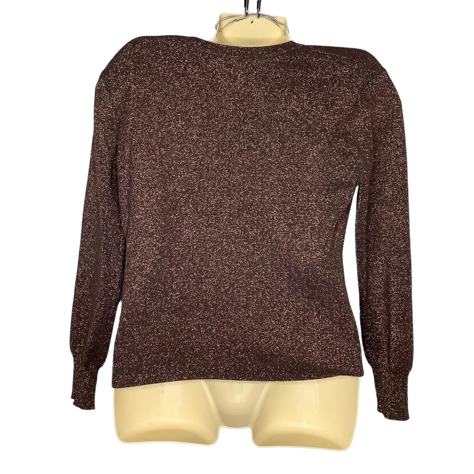 Vintage Top 90s 00s Medium Bronze Silk Metallic Knit Sparkle Long Sleeve Glam M by Joseph A - Image 2