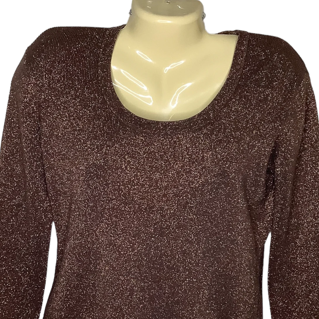 Vintage Top 90s 00s Medium Bronze Silk Metallic Knit Sparkle Long Sleeve Glam M by Joseph A - Image 4