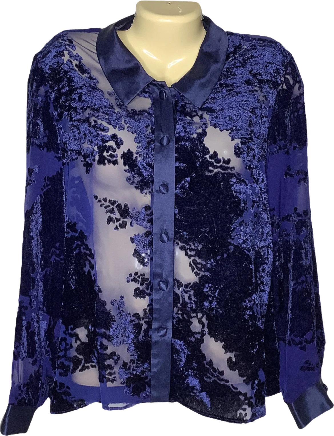Vintage Top S/m Floral Velvet Velour Sheer Chiffon Satin Trim Button Up 90s 00s by Expo