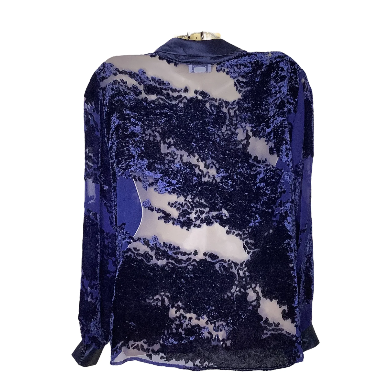 Vintage Top S/m Floral Velvet Velour Sheer Chiffon Satin Trim Button Up 90s 00s by Expo - Image 2