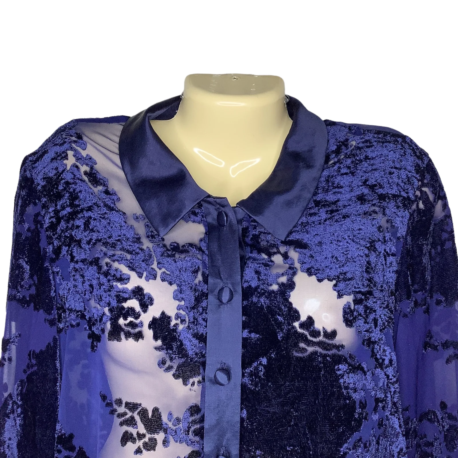 Vintage Top S/m Floral Velvet Velour Sheer Chiffon Satin Trim Button Up 90s 00s by Expo - Image 3