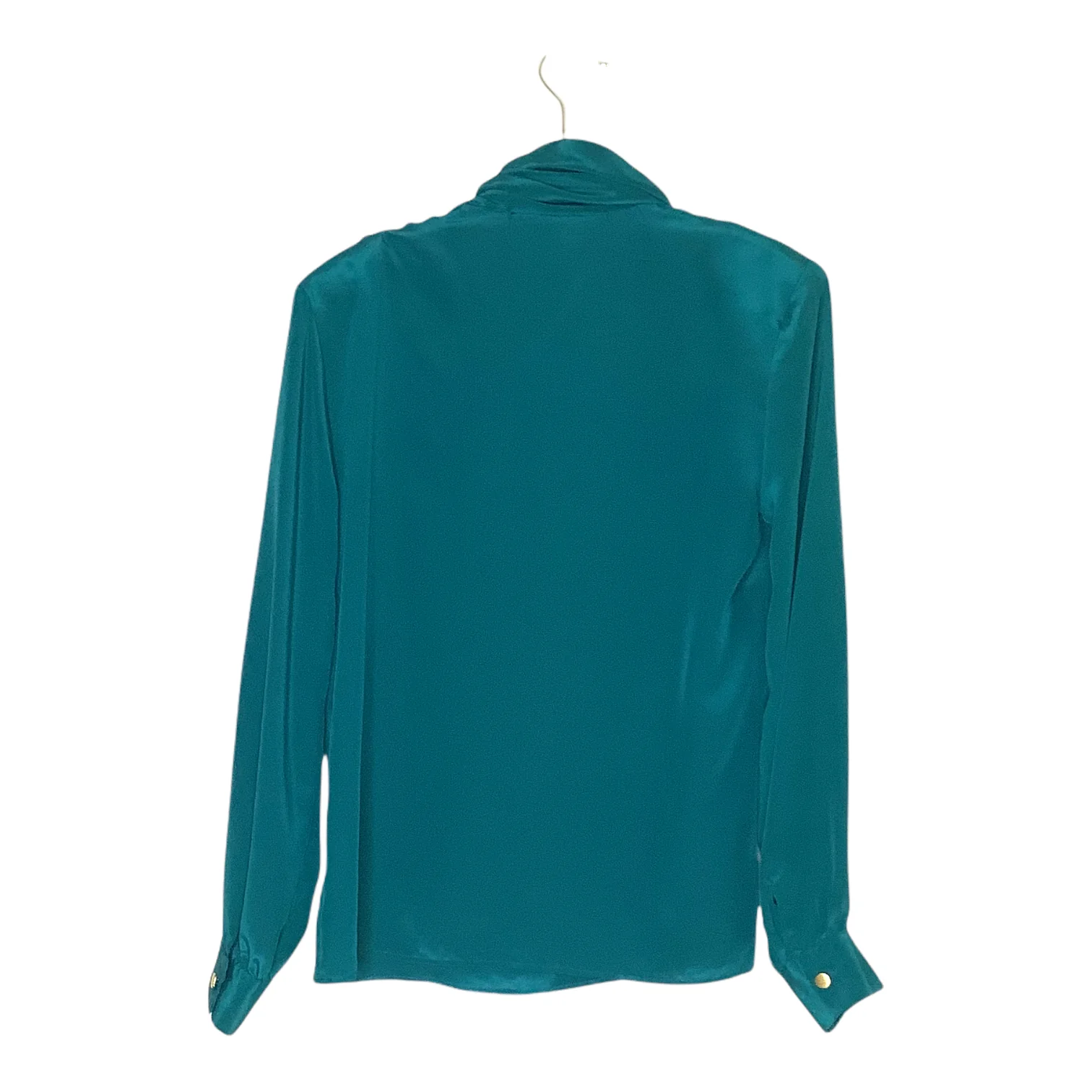 Vintage Top Secretary Disco Gold Button Trim Shoulder Pads High Neck Long Sleeve - Image 2