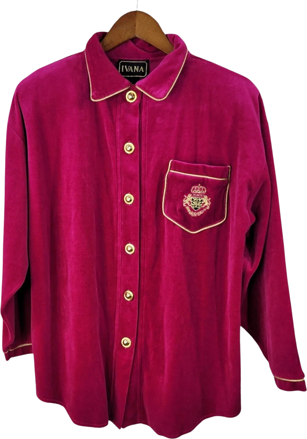 Vintage Top Size Large Shirt Velvet Velour Shirt Jacket Shacket Bright Pink Gold