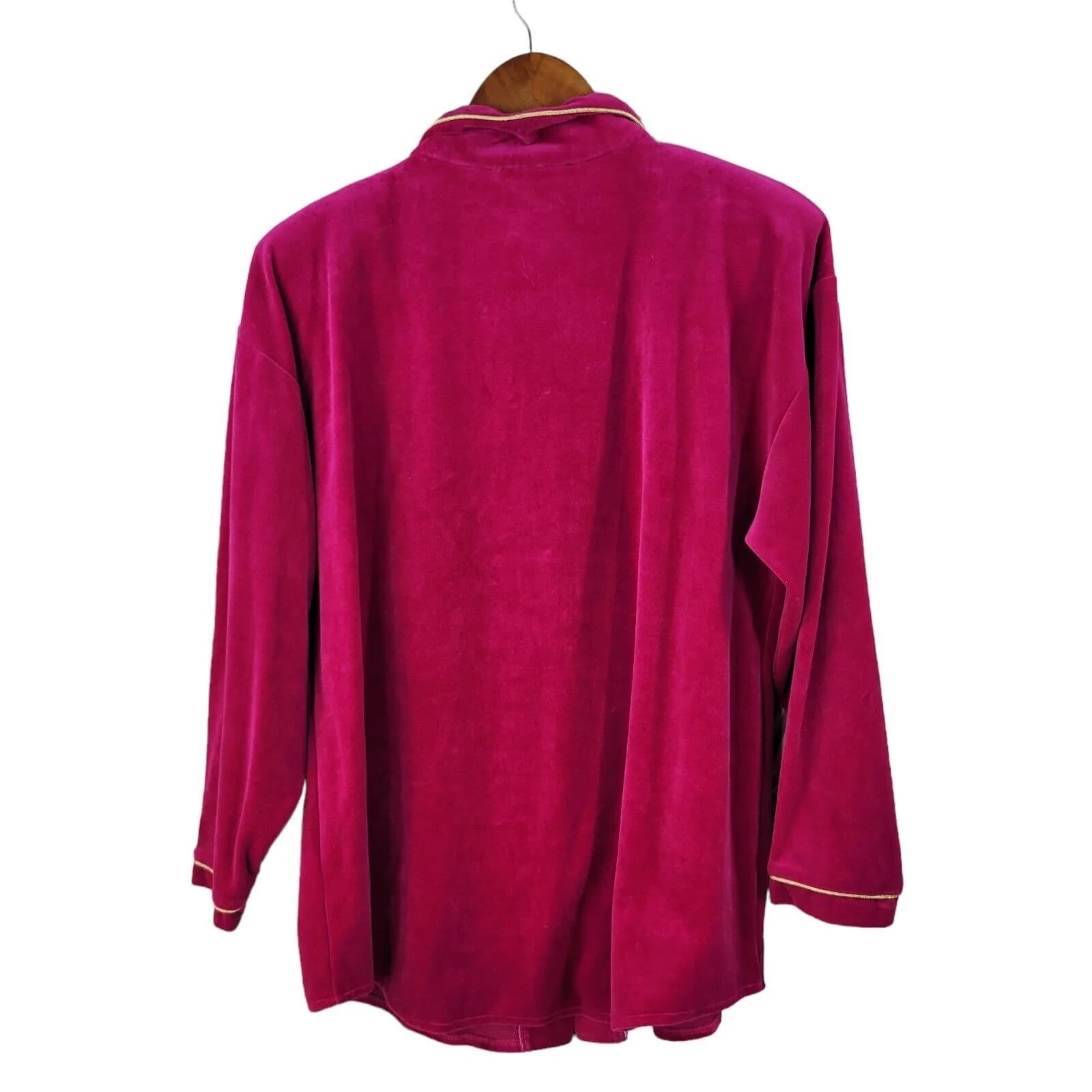 Vintage Top Size Large Shirt Velvet Velour Shirt Jacket Shacket Bright Pink Gold - Image 5