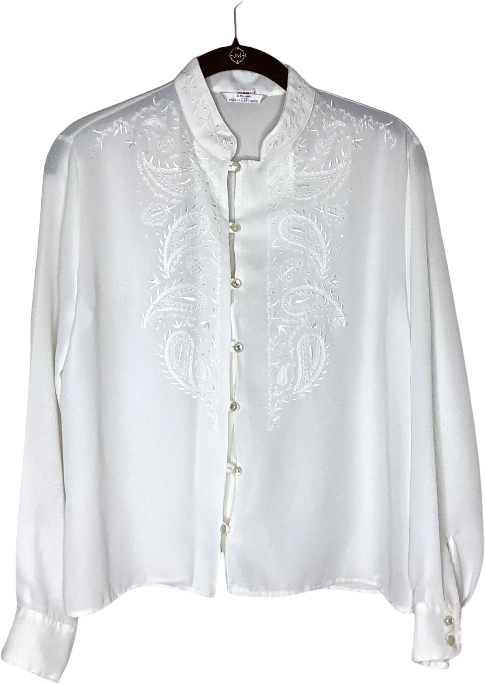 Vintage Top St Michael Marks and Spencer Embroidered Paisley Print Loop Button 6