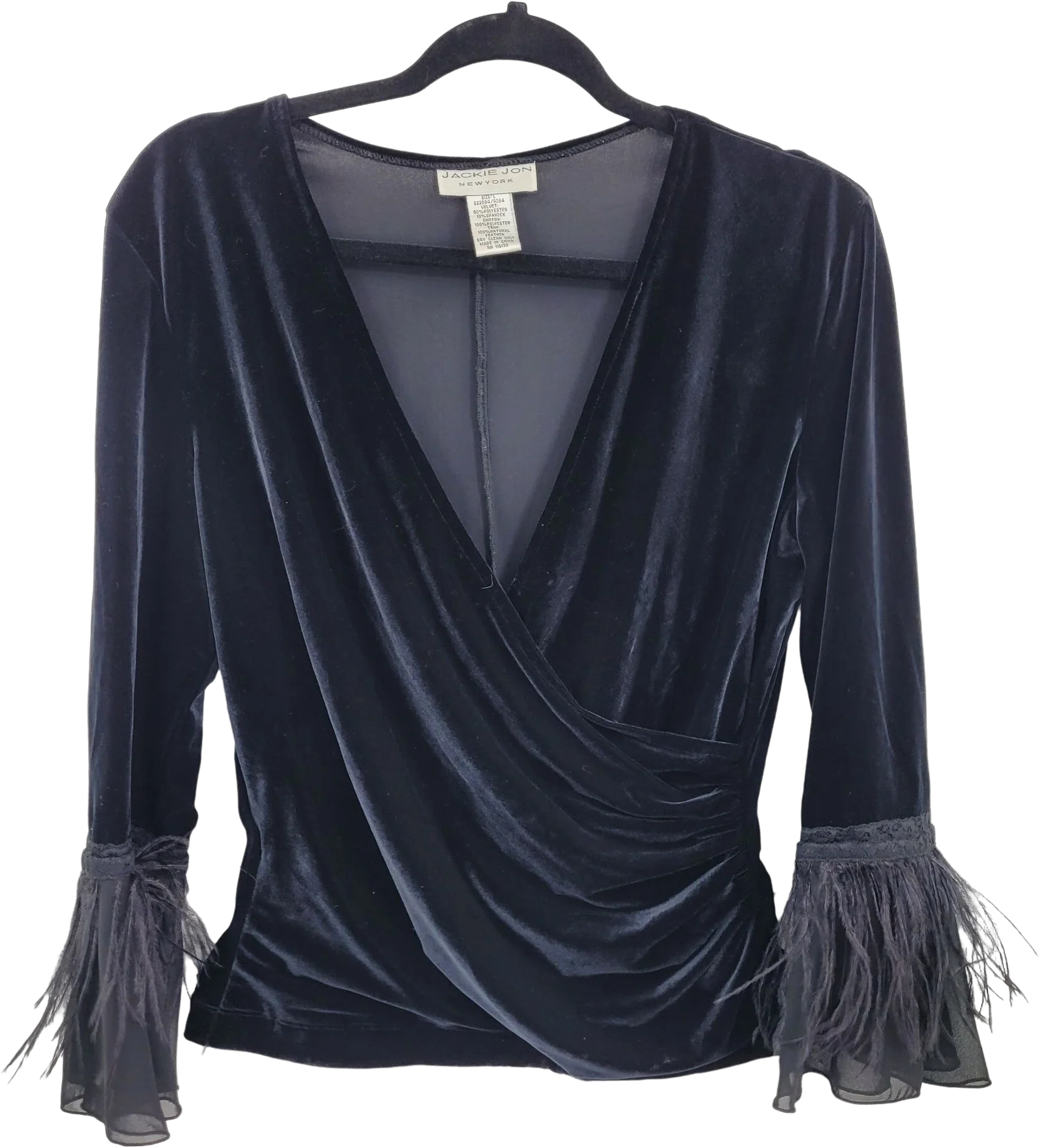 Vintage Top Velour Wrap Bell Feather Fringe by Jackie Jon New York