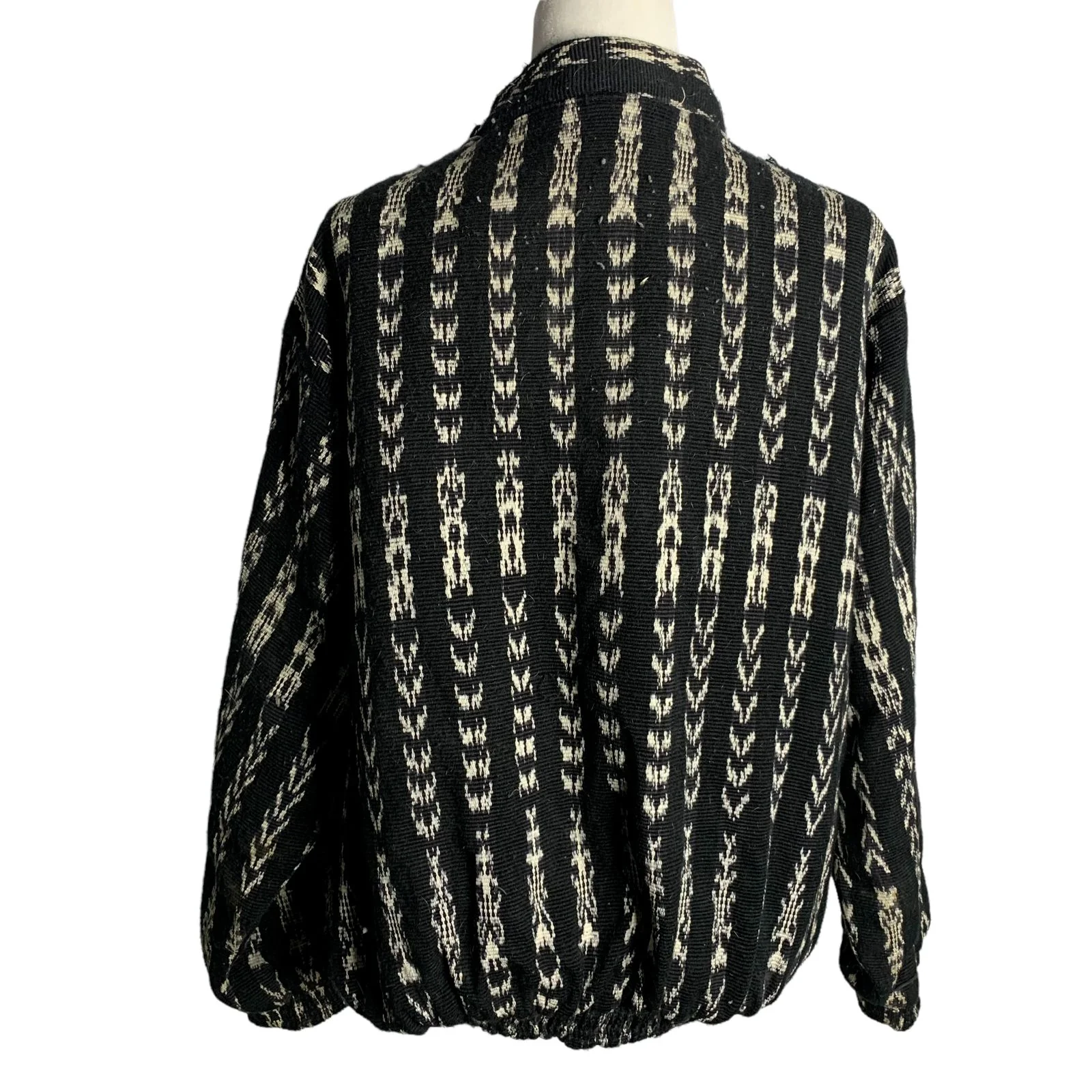 Vintage Toucan Embroidered Bomber Jacket M Black Woven Zip Peruvian Pockets - Image 2