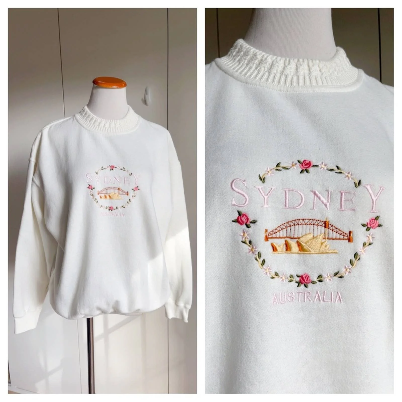 Vintage Tourist Sweatshirt Sydney Australia Cream Front Embroidered Logo Unisex - Image 3