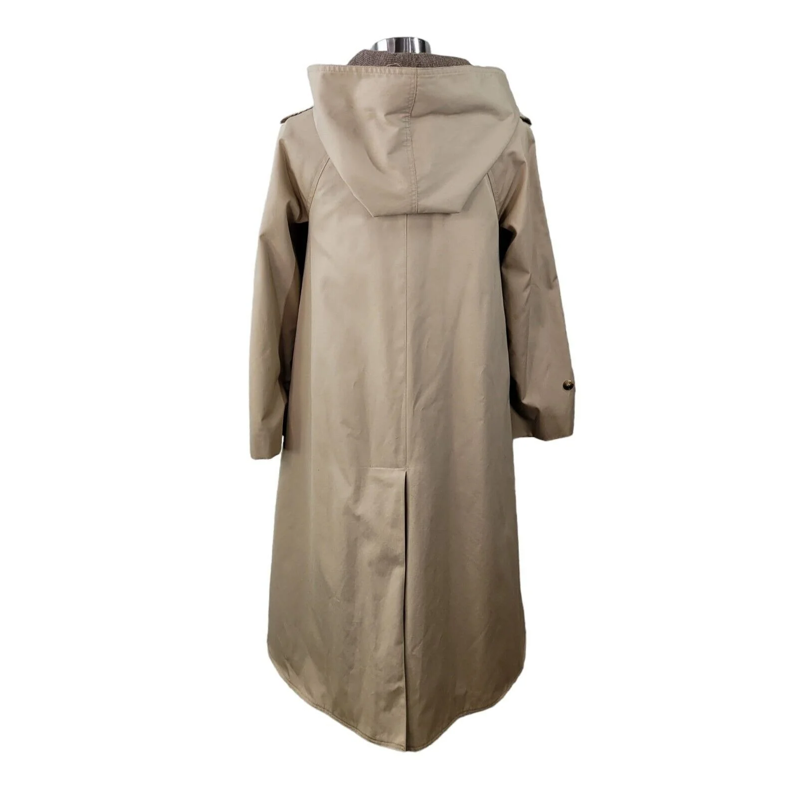 Vintage Trench Coat Size 6/8 Long Oversize Hood Duster Tweed Wool Lined Tan - Image 6