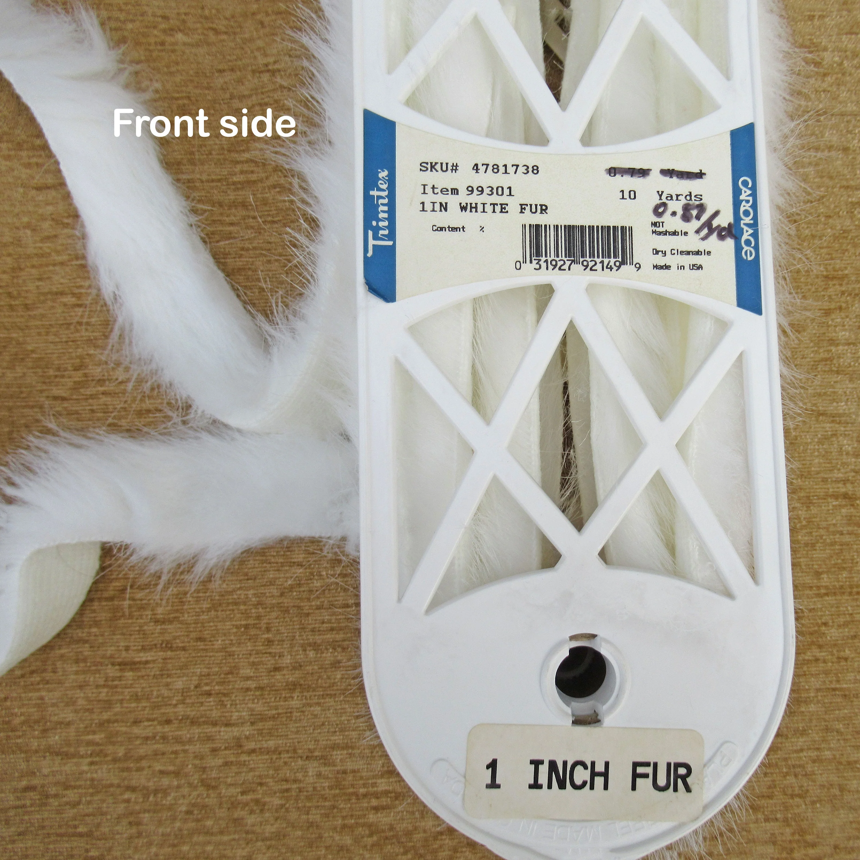 Vintage Trimtex 1 Wide White Fur Trim Complete Uncut 3 and 23 Yards Long Strip On Original Store Plastic Roll Dry Clean by Trimtex - Image 3
