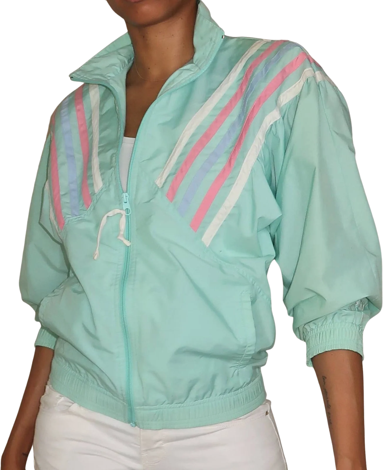 Vintage Turquoise Blue Zip Up Windbreaker Jacket by Pierre Cardin