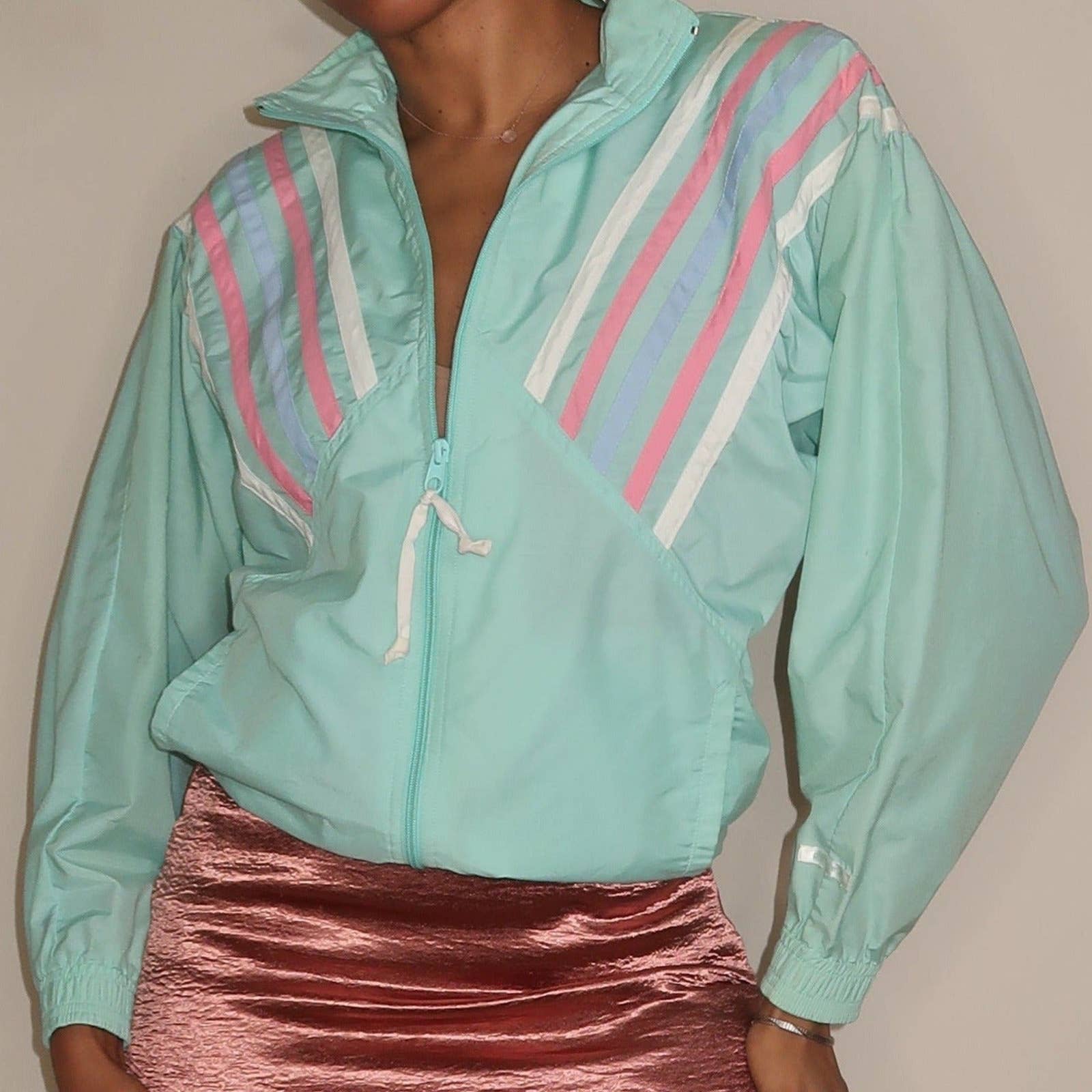 Vintage Turquoise Blue Zip Up Windbreaker Jacket by Pierre Cardin - Image 2