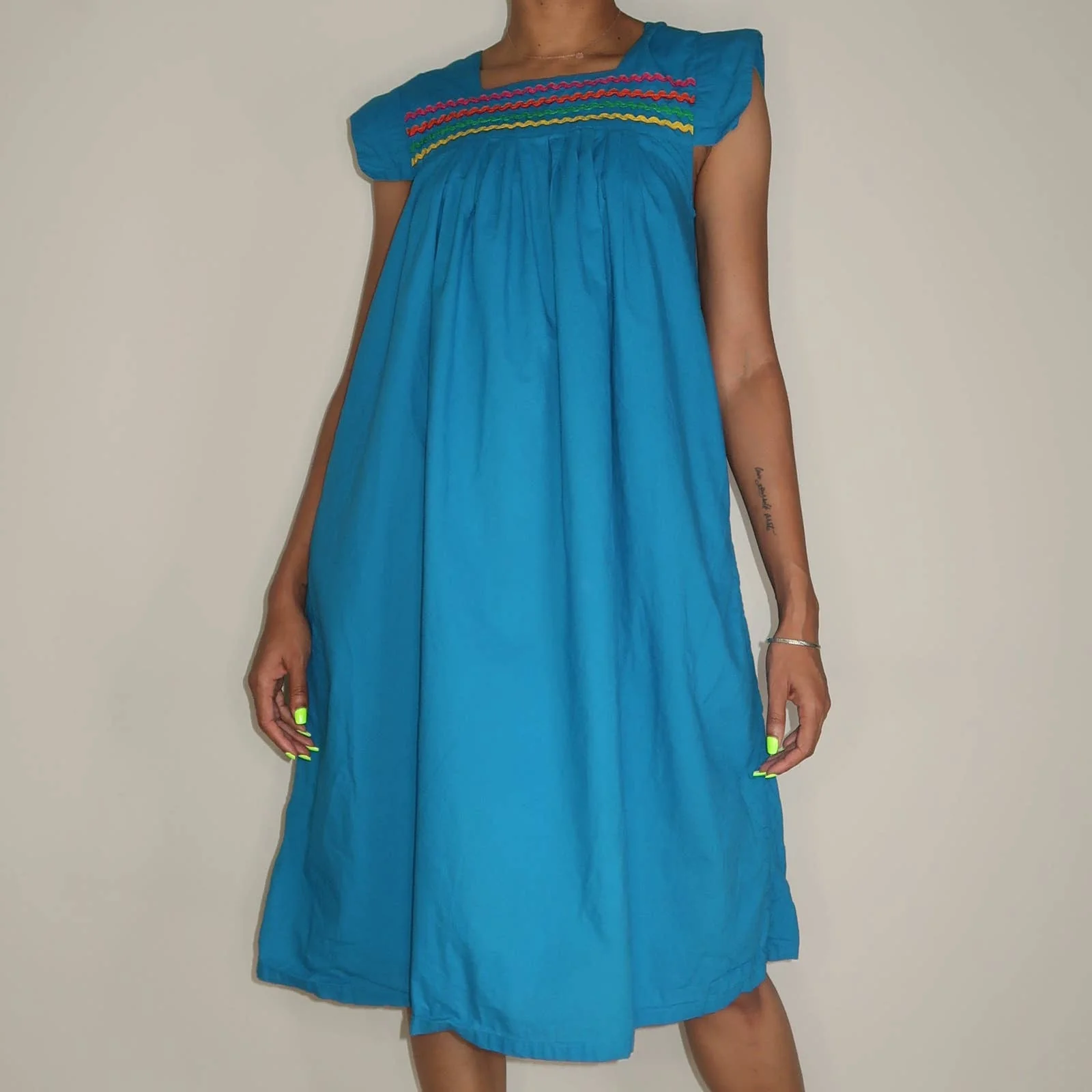 Vintage Turquoise Cotton Dress by Donna - Image 3