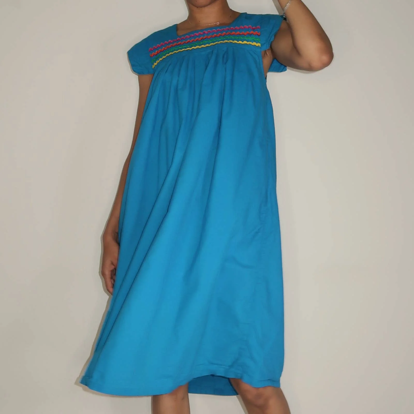 Vintage Turquoise Cotton Dress by Donna - Image 4