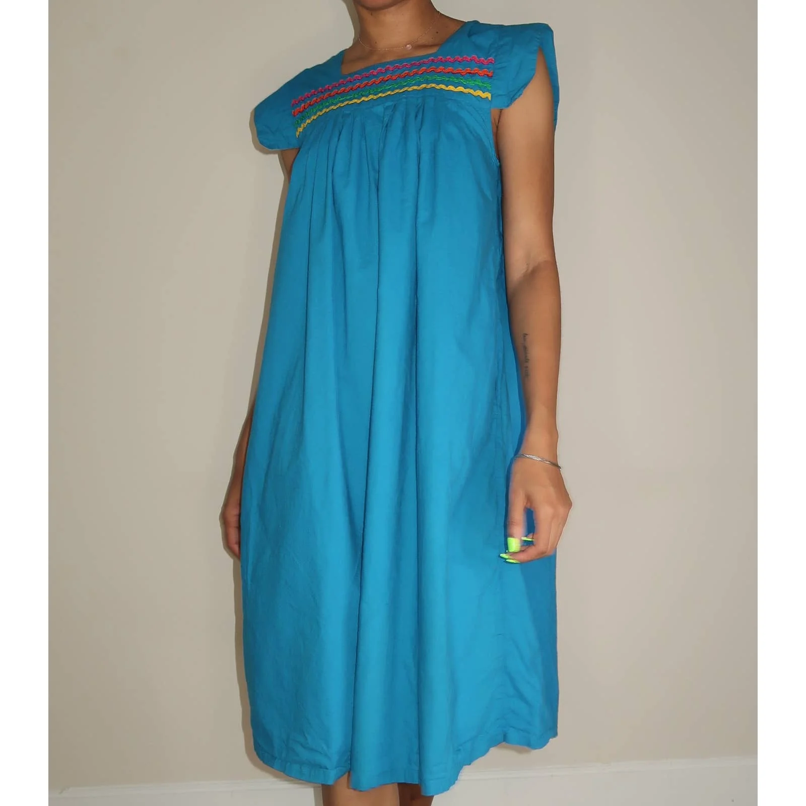 Vintage Turquoise Cotton Dress by Donna - Image 5