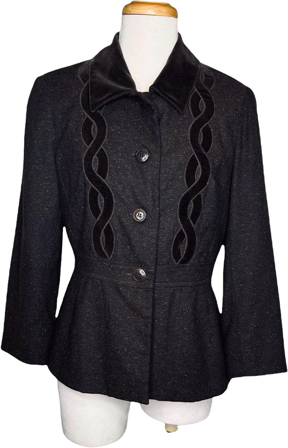 Vintage Tweed Jacket with Velvet Accents Made In Usa Brown Sz 8 by Nanette Lepore