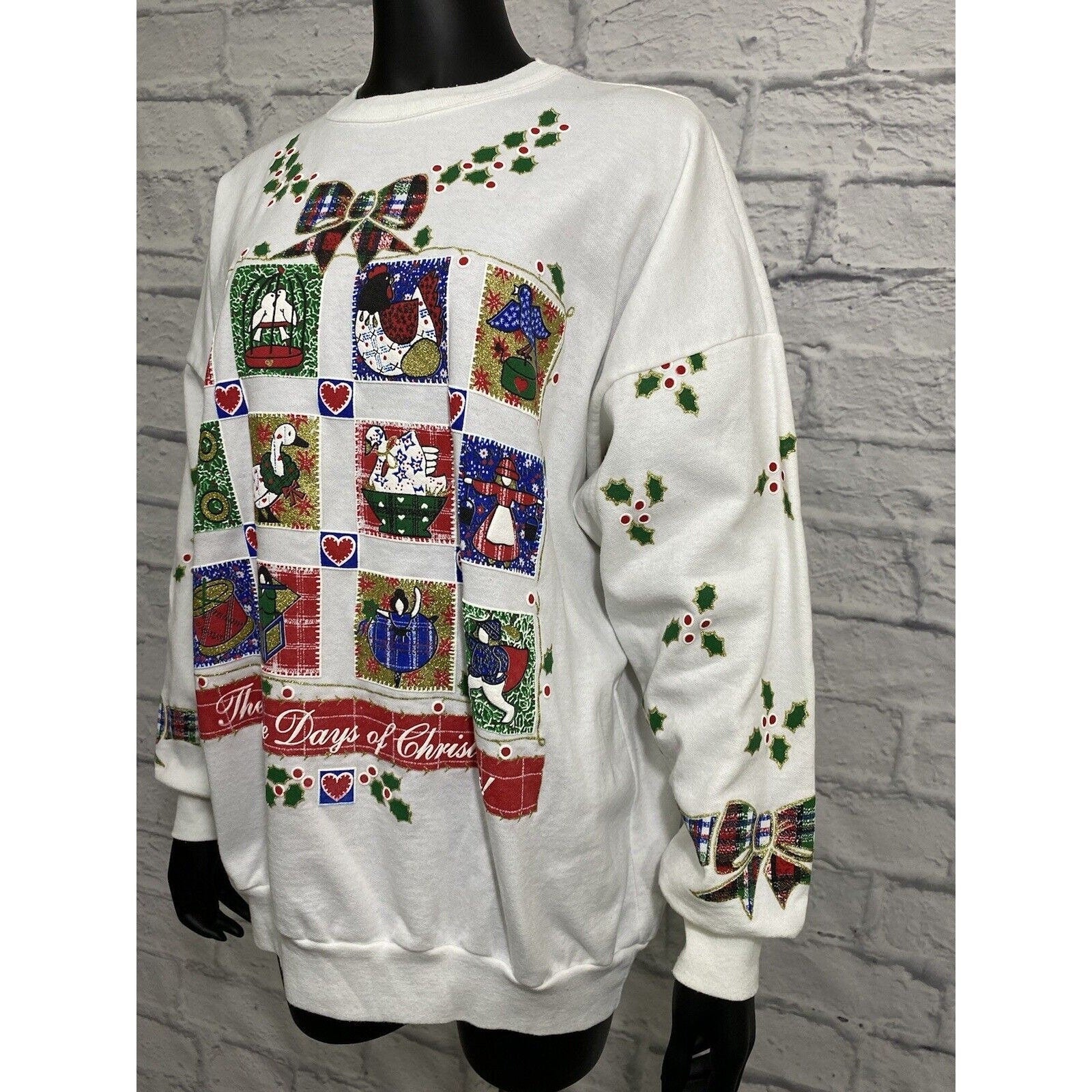 Vintage Ugly 12 Days of Christmas Sweatshirt Crewneck Puff Paint Glitter - Image 3