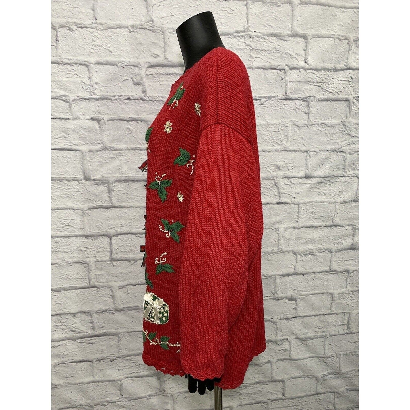 Vintage Ugly Christmas Sweater Tree 1998 Tiara Cotton Blend Knit 26/28 Bells Bow by Tiara Women - Image 6