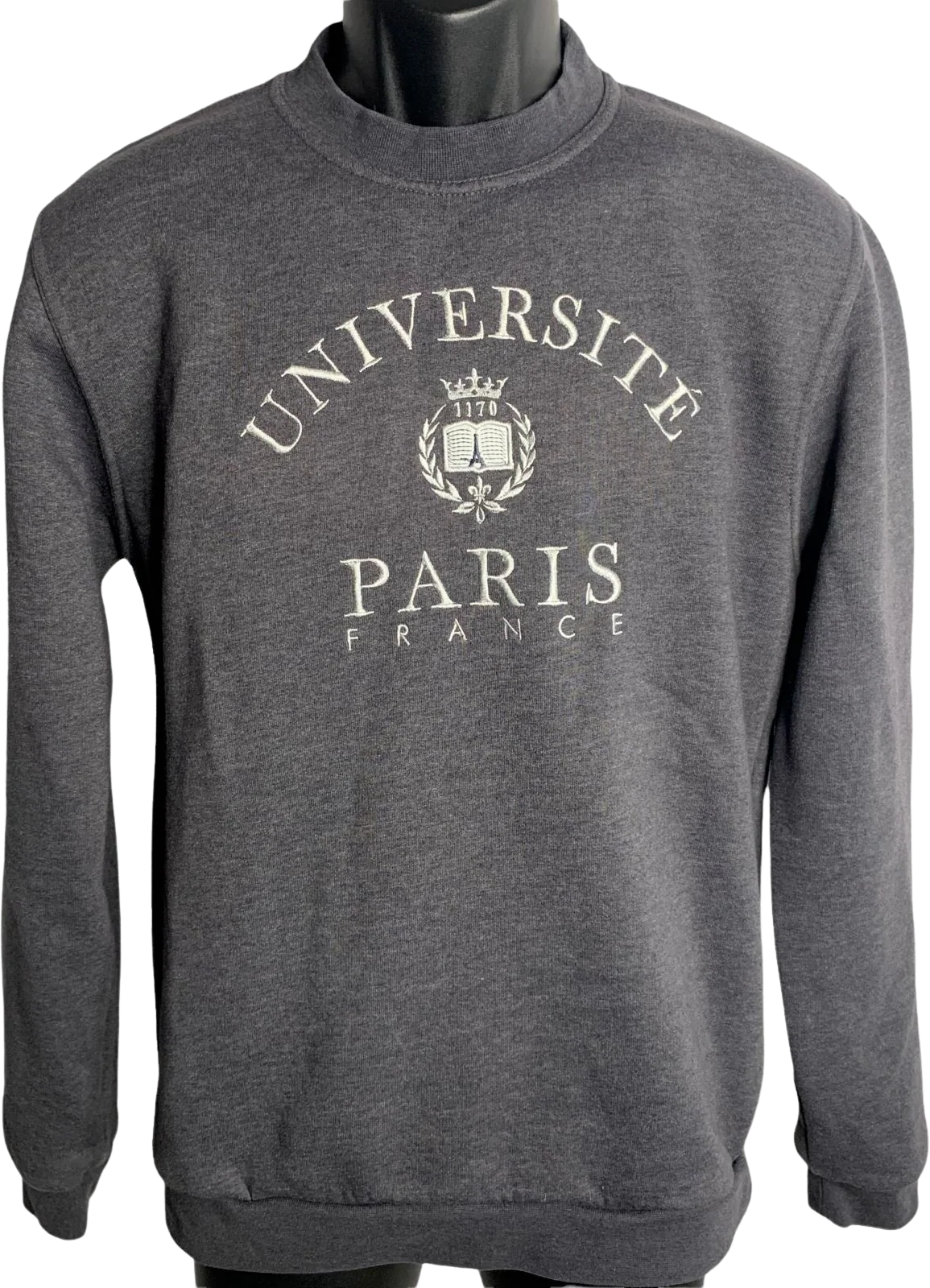 Vintage University Paris France Crewneck Sweatshirt M Gray Embroidered Pullover by Tour D'or