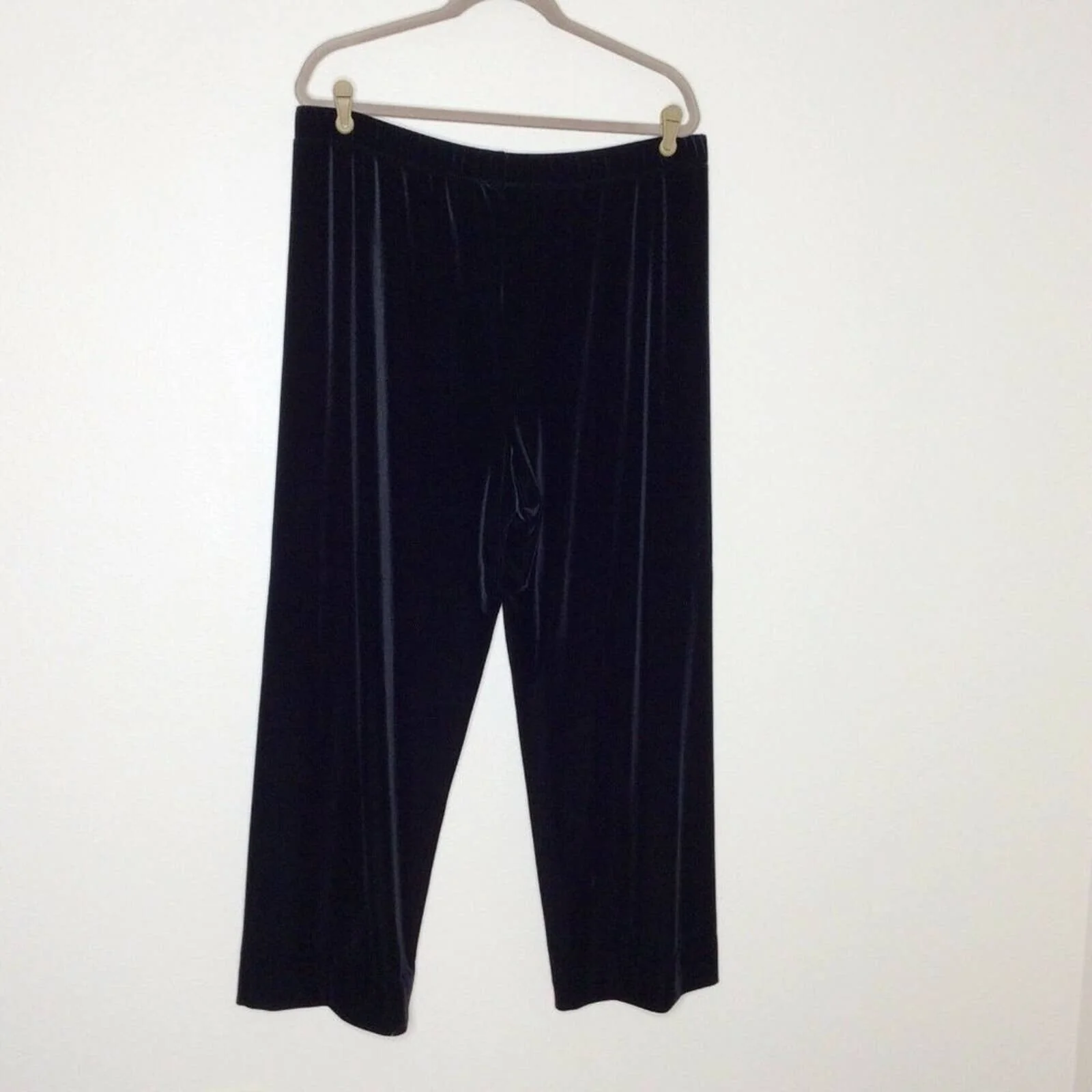 Vintage Velvet Pants Xl Black 80s 90s Pull On Stretch Waist Velour High Waisted - Image 2