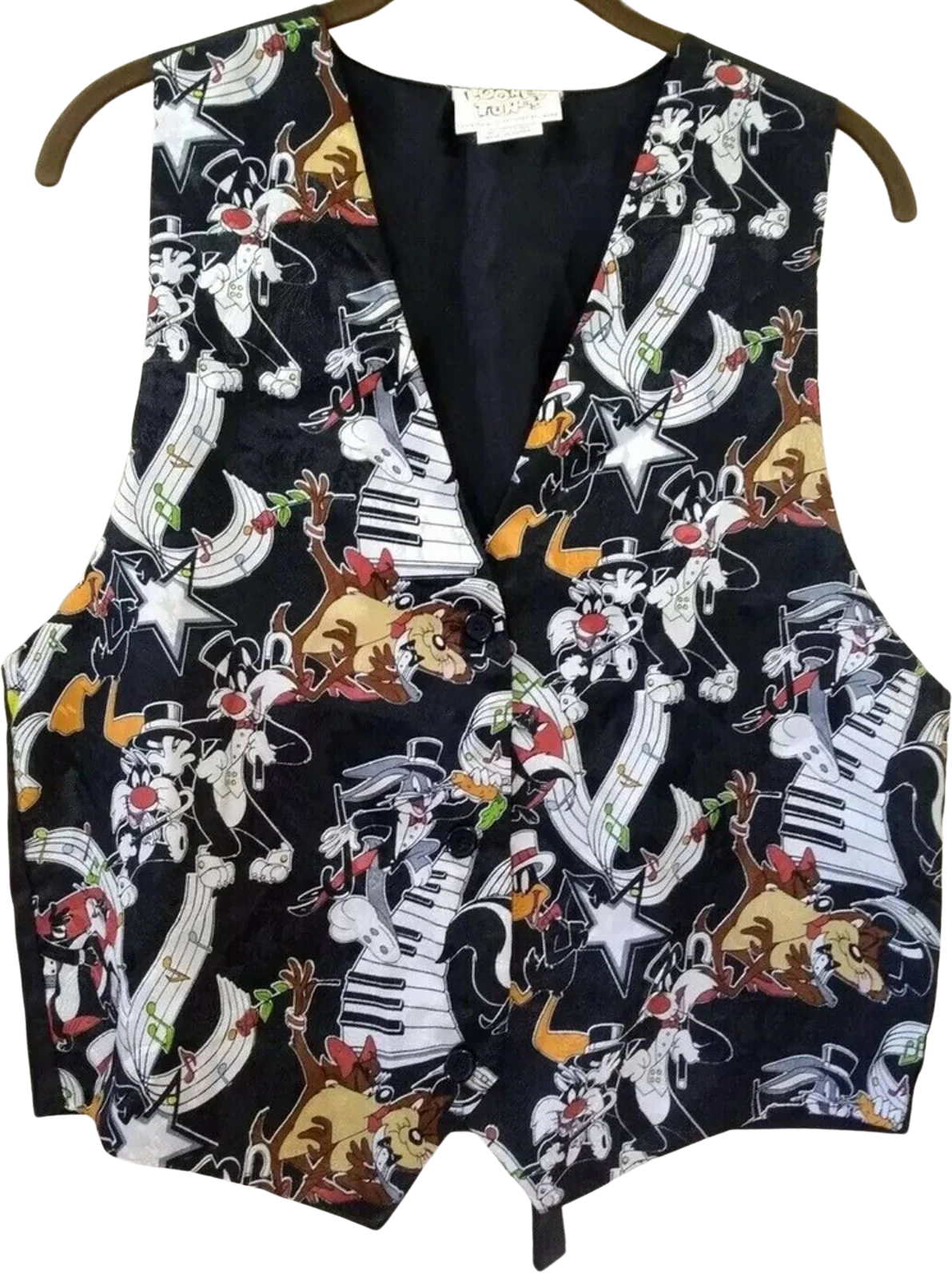 Vintage Vest 90s Small Bugs Daffy Taz Sylvester Piano Korea 1994 by Looney Tunes