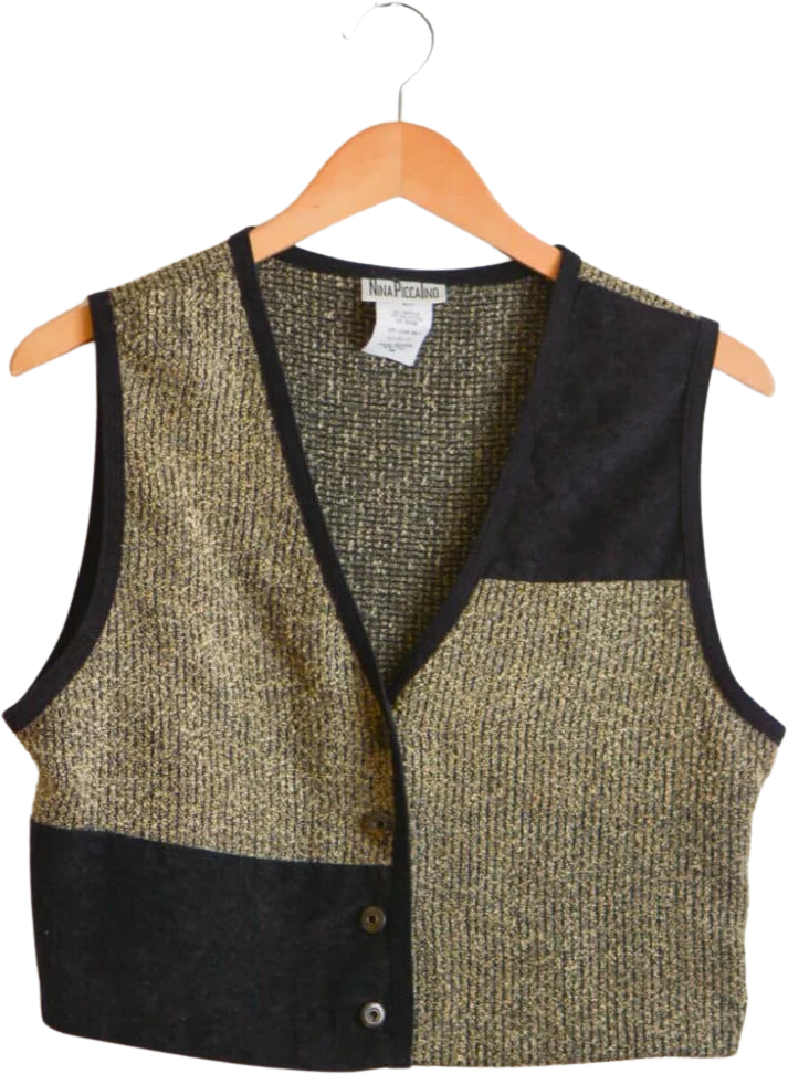 Vintage Vest Buttoned Down Black Gray Geometric Shape by Nina Piccalino