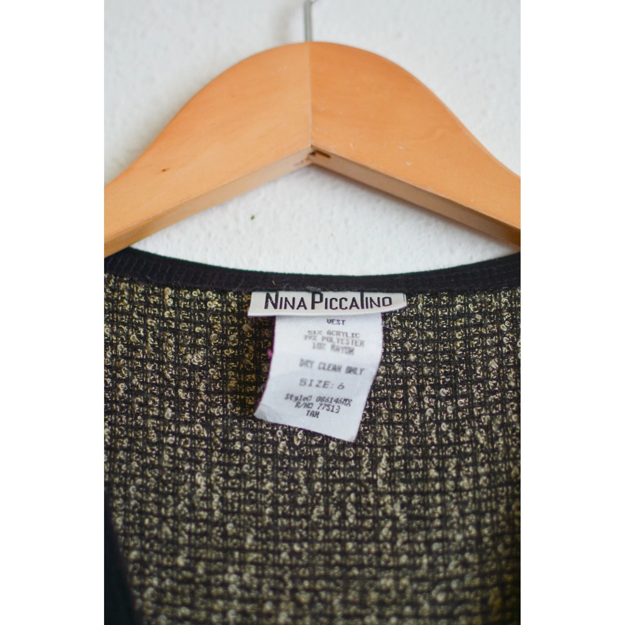 Vintage Vest Buttoned Down Black Gray Geometric Shape by Nina Piccalino - Image 3