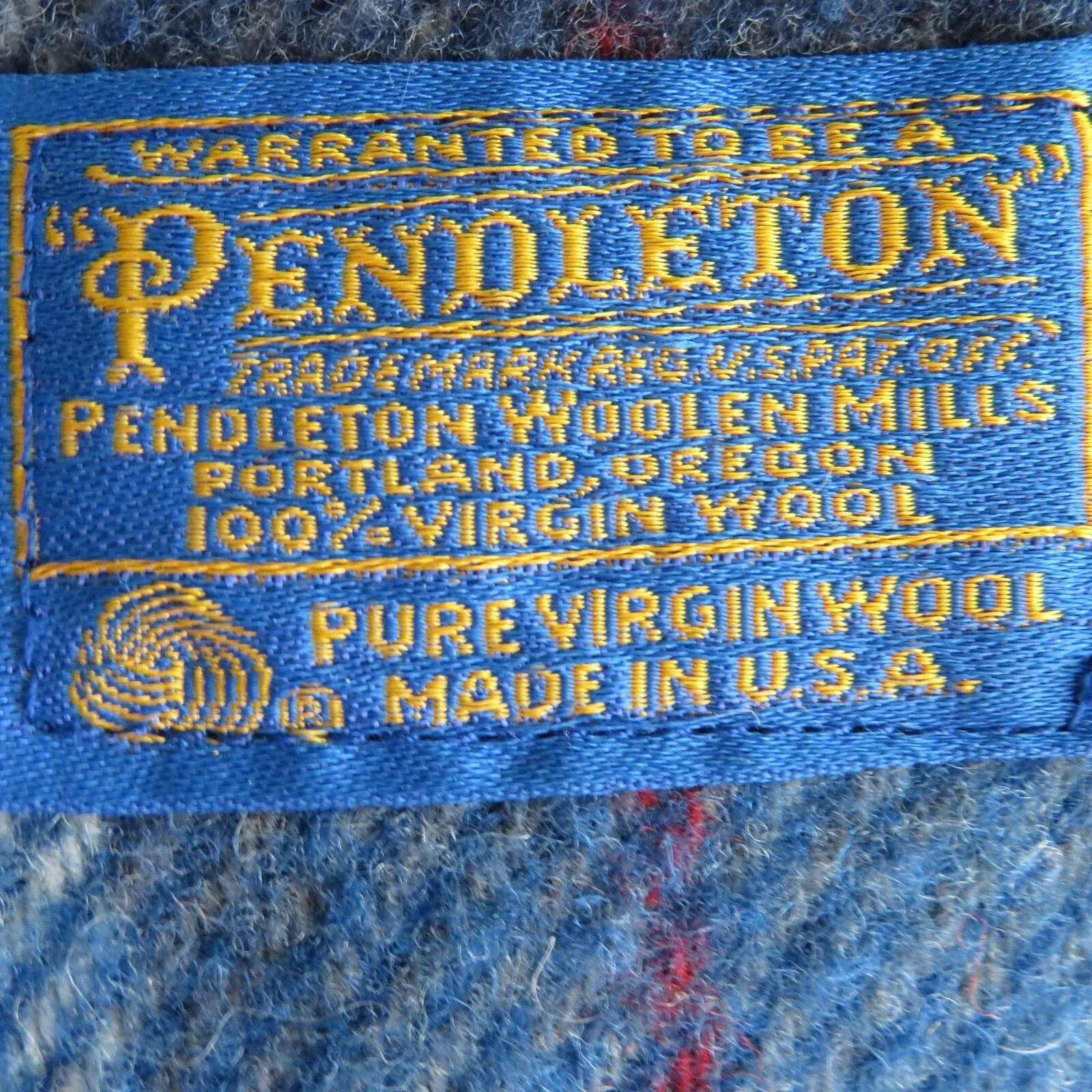 Vintage Virgin Wool Throw Blanket Fringe Tartan Plaid Blue Red White by Pendleton - Image 7