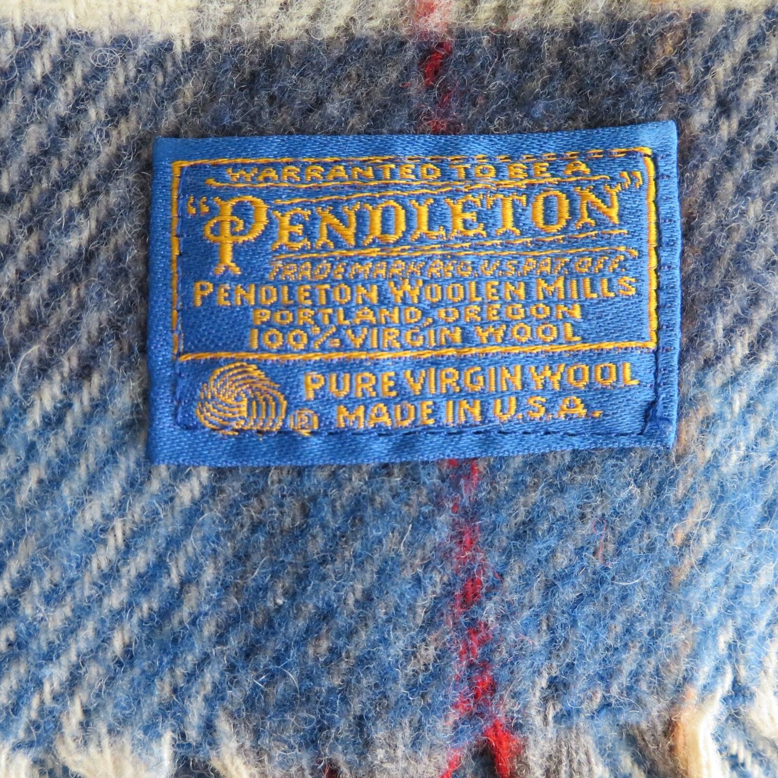 Vintage Virgin Wool Throw Blanket Fringe Tartan Plaid Blue Red White by Pendleton - Image 9