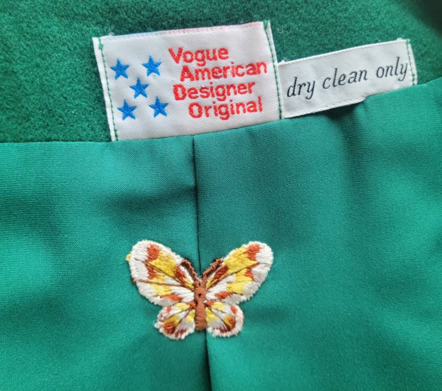 Vintage Vogue American Designer Emerald Green Jacket/coat with Hand Stitched Embroidery by Sharon Todd - Image 8