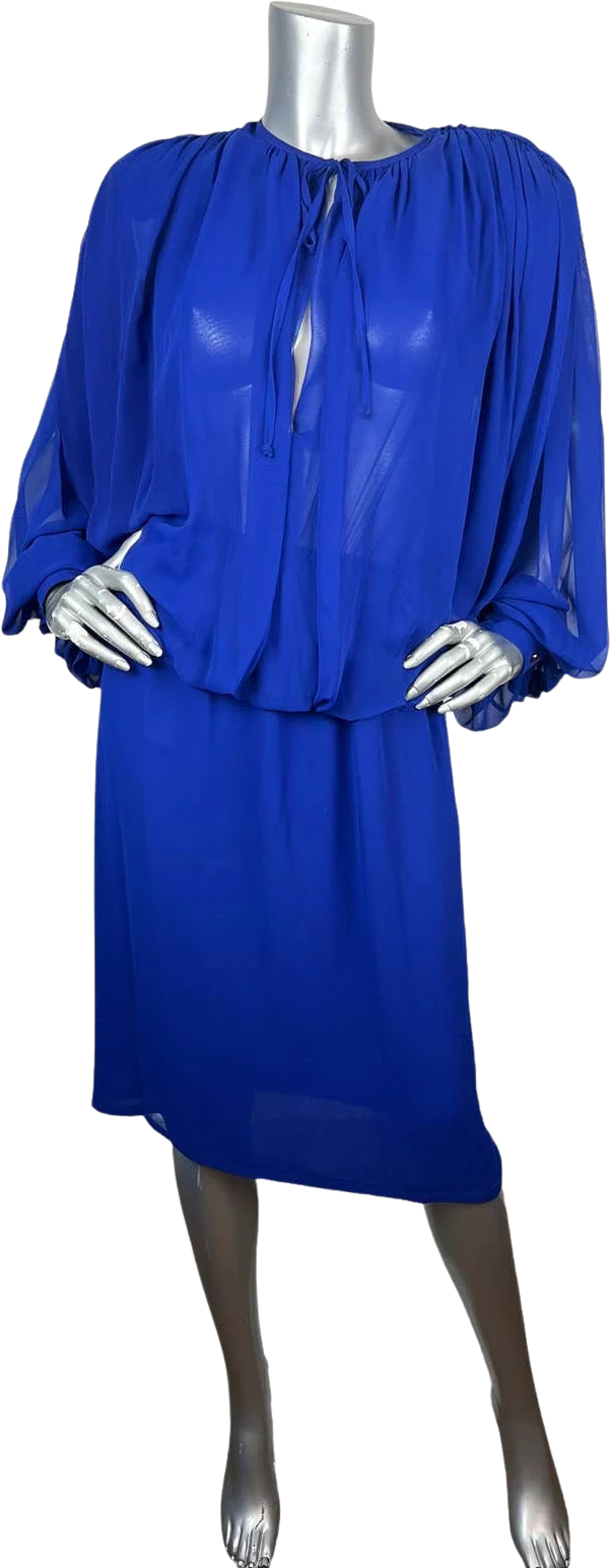 Vintage Wayne Clark Blue Chiffon Semi Sheer Blouson Dress by Wayne Clark