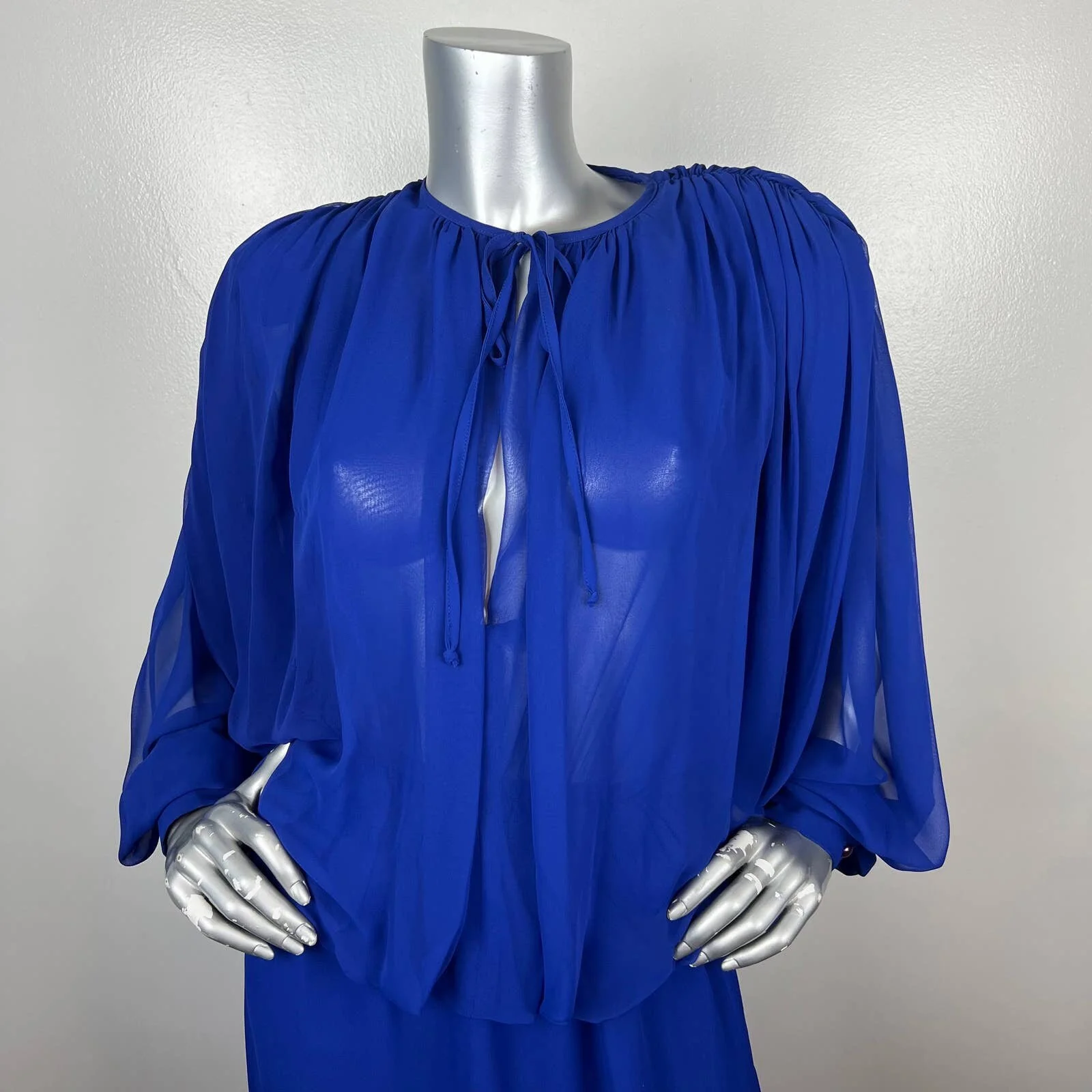 Vintage Wayne Clark Blue Chiffon Semi Sheer Blouson Dress by Wayne Clark - Image 10