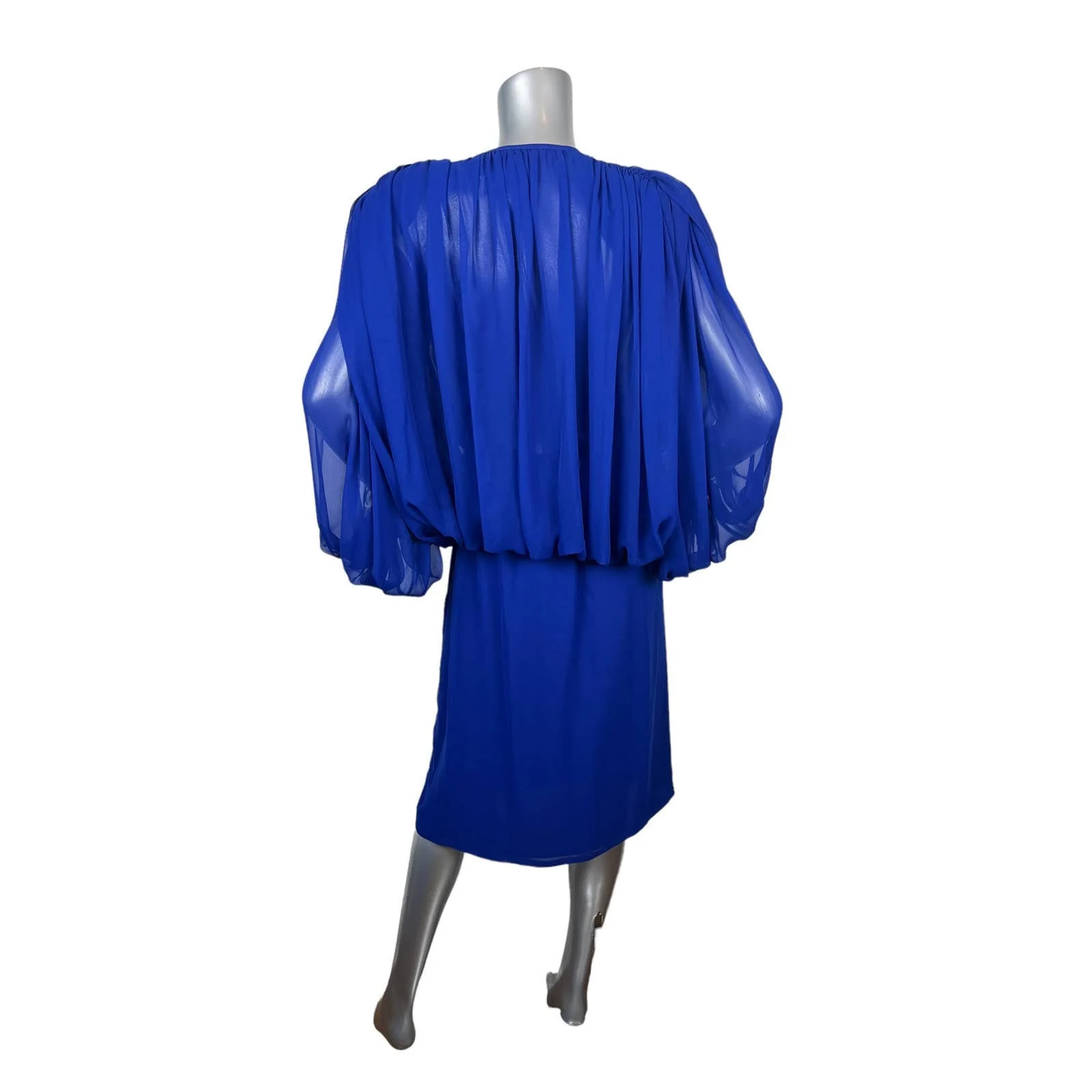 Vintage Wayne Clark Blue Chiffon Semi Sheer Blouson Dress by Wayne Clark - Image 2