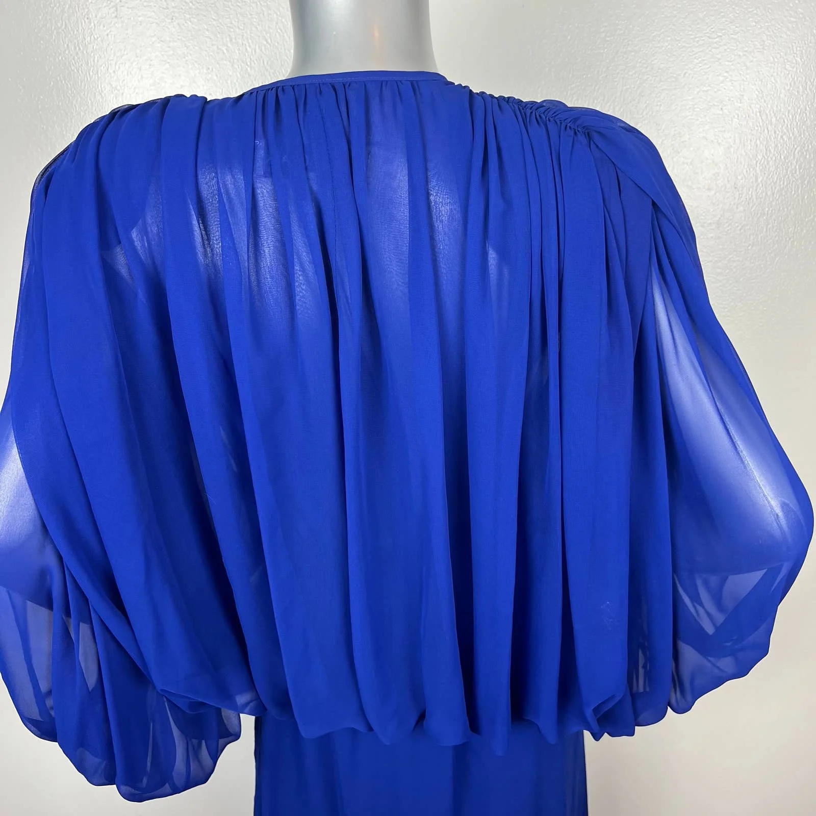 Vintage Wayne Clark Blue Chiffon Semi Sheer Blouson Dress by Wayne Clark - Image 4