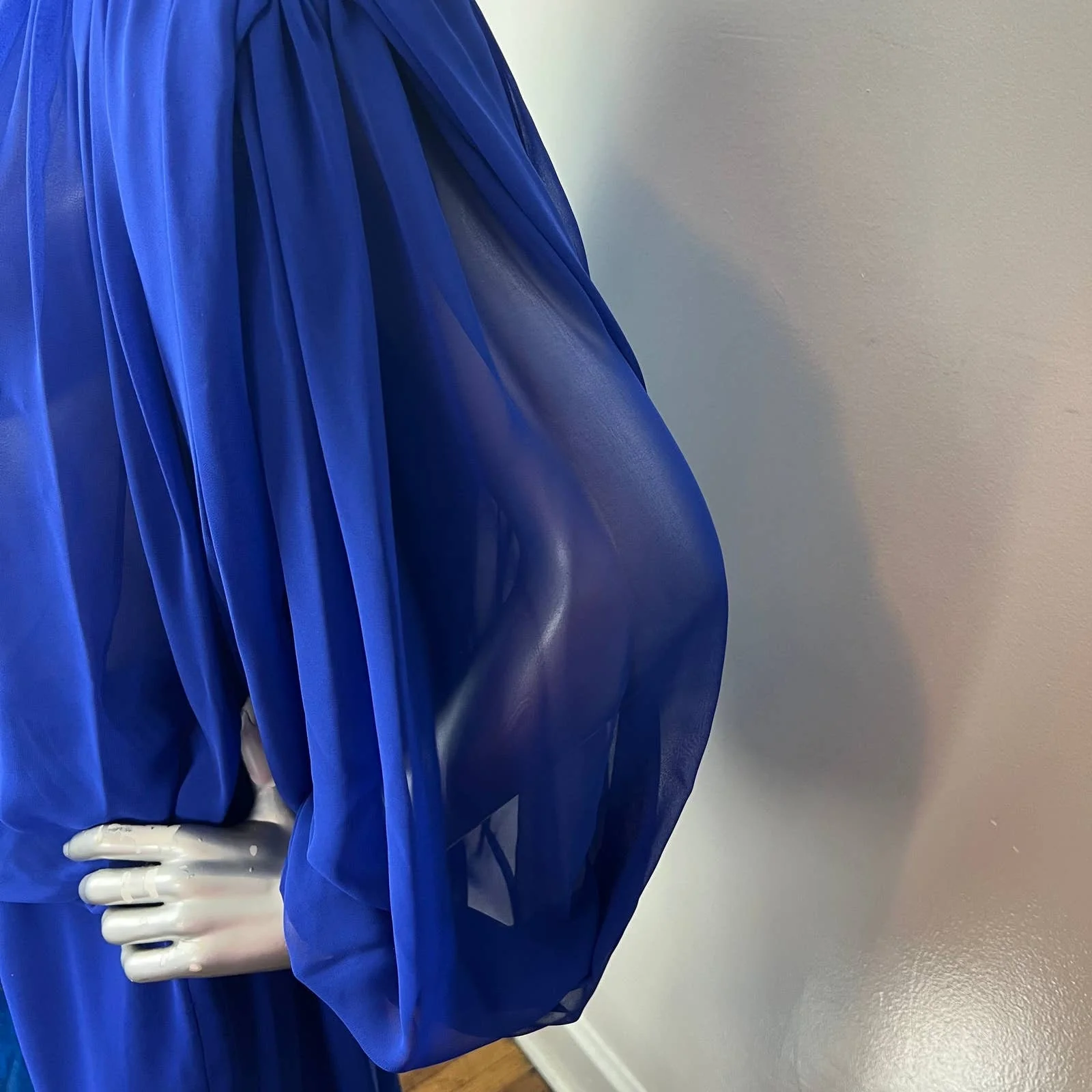 Vintage Wayne Clark Blue Chiffon Semi Sheer Blouson Dress by Wayne Clark - Image 7