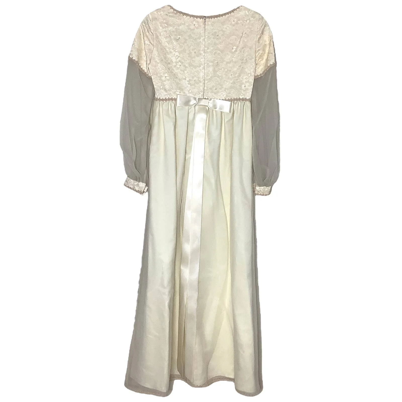 Vintage Wedding Dress 70s Maxi Sheath Ivory Blush Faux Pearl Beaded Empire Waist - Image 2
