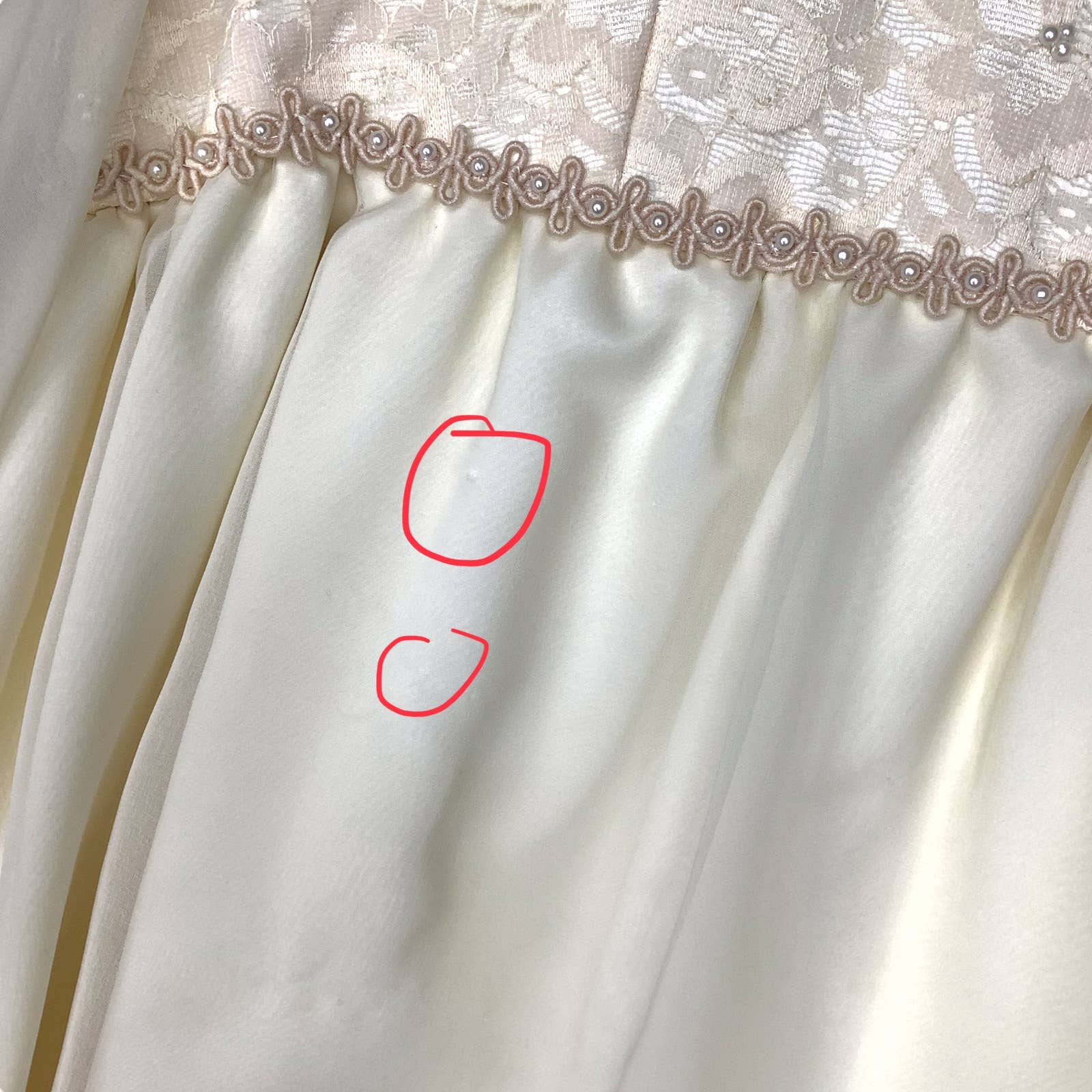 Vintage Wedding Dress 70s Maxi Sheath Ivory Blush Faux Pearl Beaded Empire Waist - Image 4